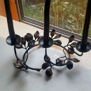 Vintage Brass Rose 3 candle Candelabra